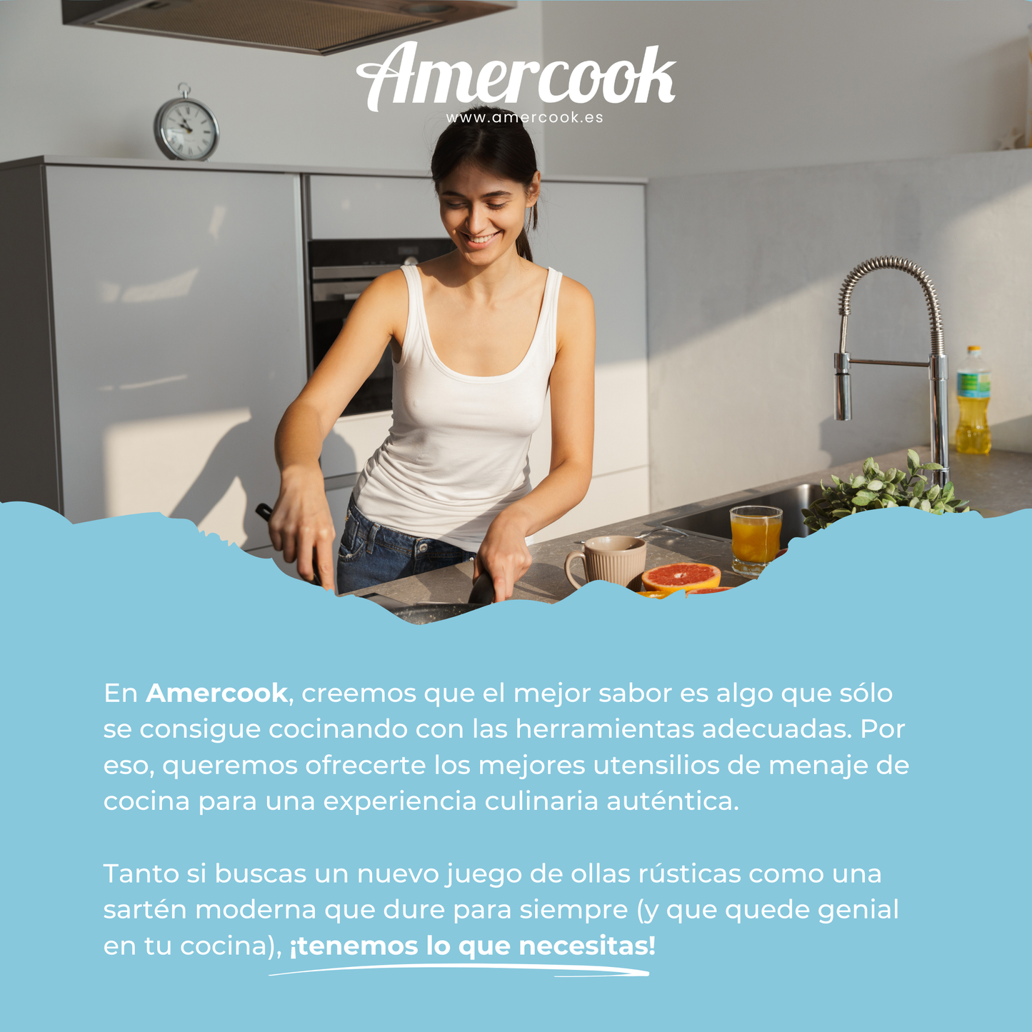 Batería de cocina de aluminio EasyClick de 8 piezas y mango extraíble de color azul cielo