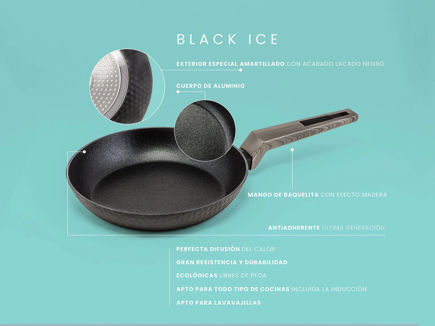 Wok Black Ice acabado diamante. Apta para todo tipo de cocinas, incluso inducción