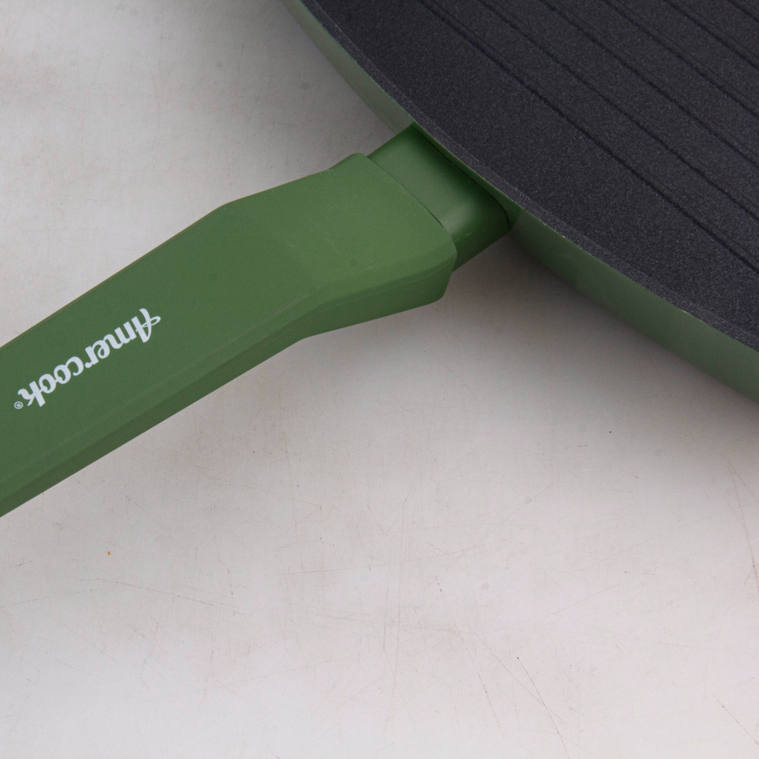Grill rayado COLORS verde jungla, sartén cuadrada apta para todo tipo de cocina incluso inducción