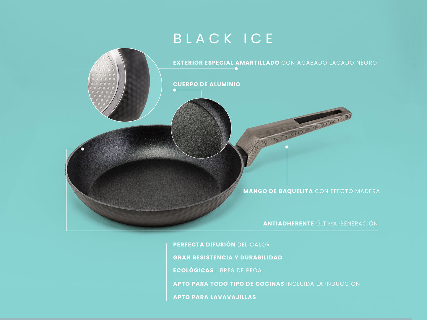 Cacerola Black Ice acabado diamante. Para todo tipo de cocinas, incluso inducción