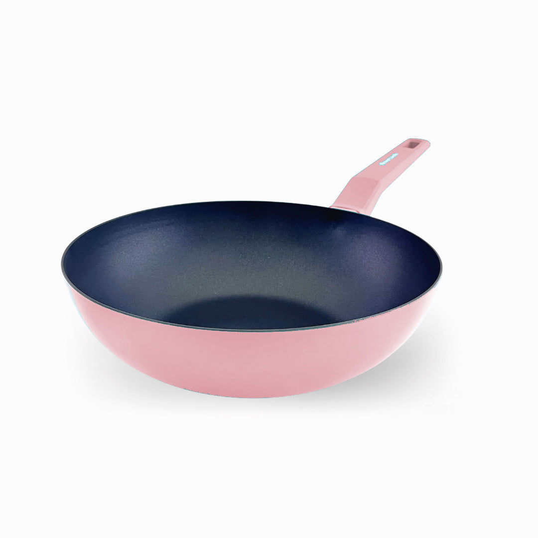 Wok COLORS rosa pastel, apto para todo tipo de cocina incluso inducción