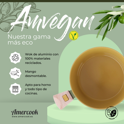 Sartén AmVegan con mango desmontable, apta para horno y todo tipo de cocinas incluso inducción