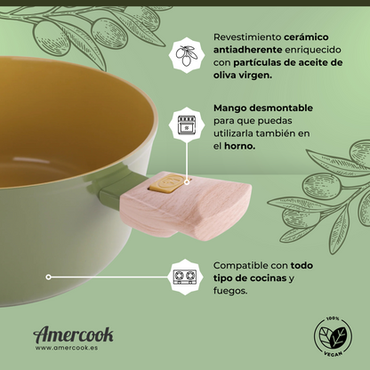 Cacerola AmVegan con asas desmontables, apta para horno y todo tipo de cocinas incluso inducción