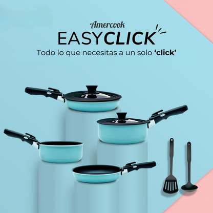 EasyClick 8-Piece Aluminum Cookware Set with Removable Handle in Sky Blue 