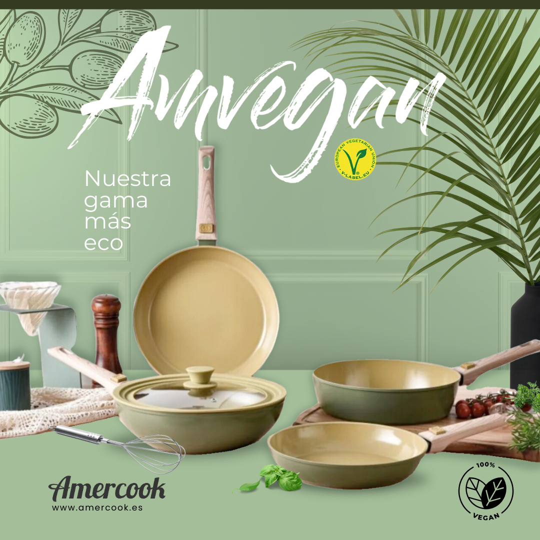 Sartén AmVegan con mango desmontable, apta para horno y todo tipo de cocinas incluso inducción