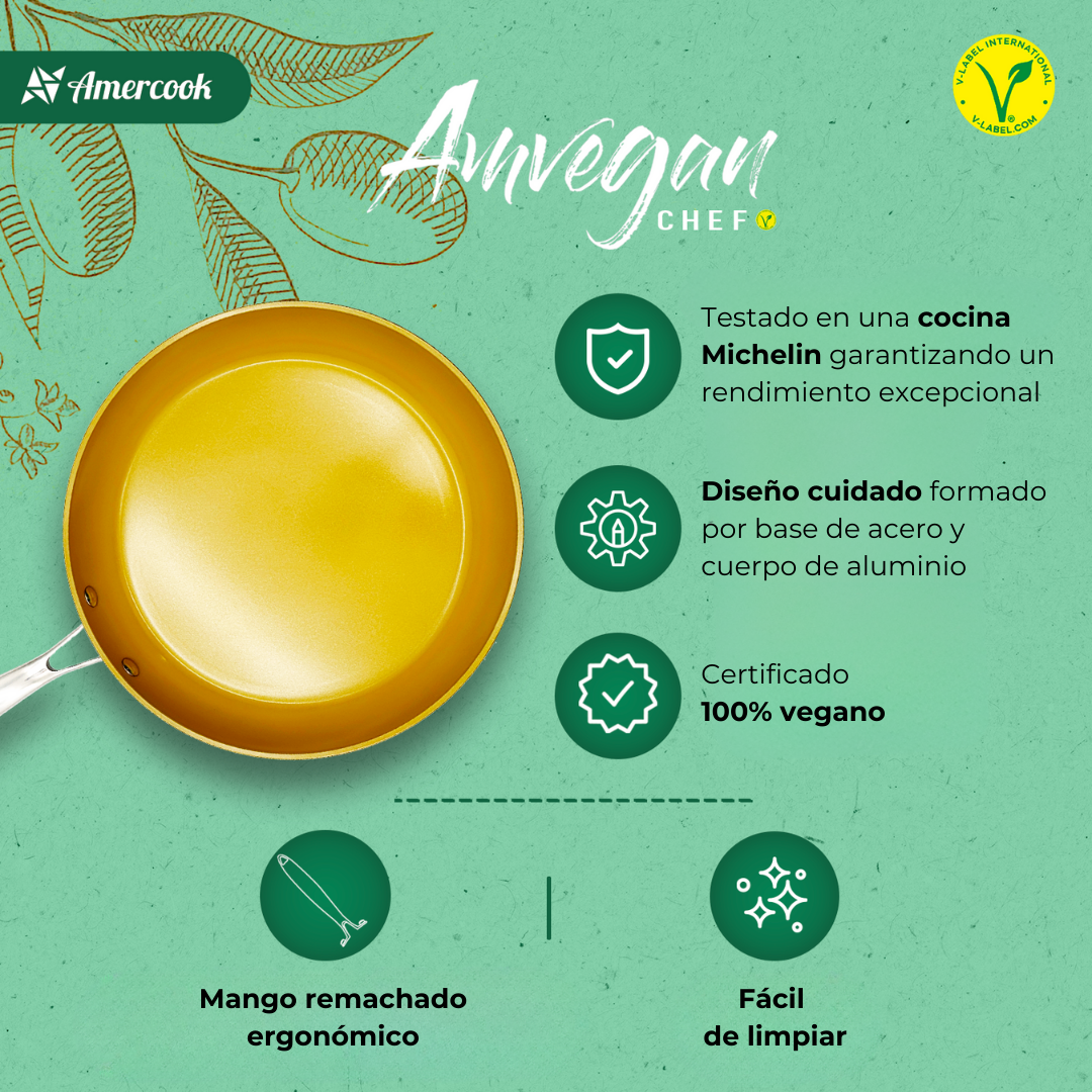 AmVegan Chef professional saucepan by Fran López with riveted handle, suitable for all types of cookers, including induction