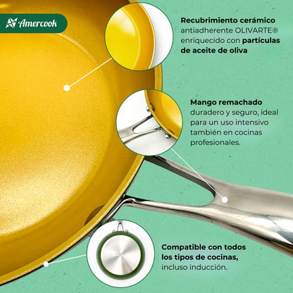 AmVegan Chef by Fran López professional wok with riveted handle, suitable for all types of cookers including induction