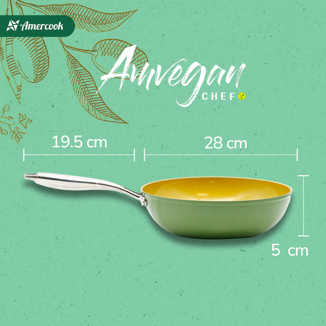 AmVegan Chef by Fran López professional wok with riveted handle, suitable for all types of cookers including induction