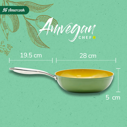 AmVegan Chef by Fran López professional wok with riveted handle, suitable for all types of cookers including induction