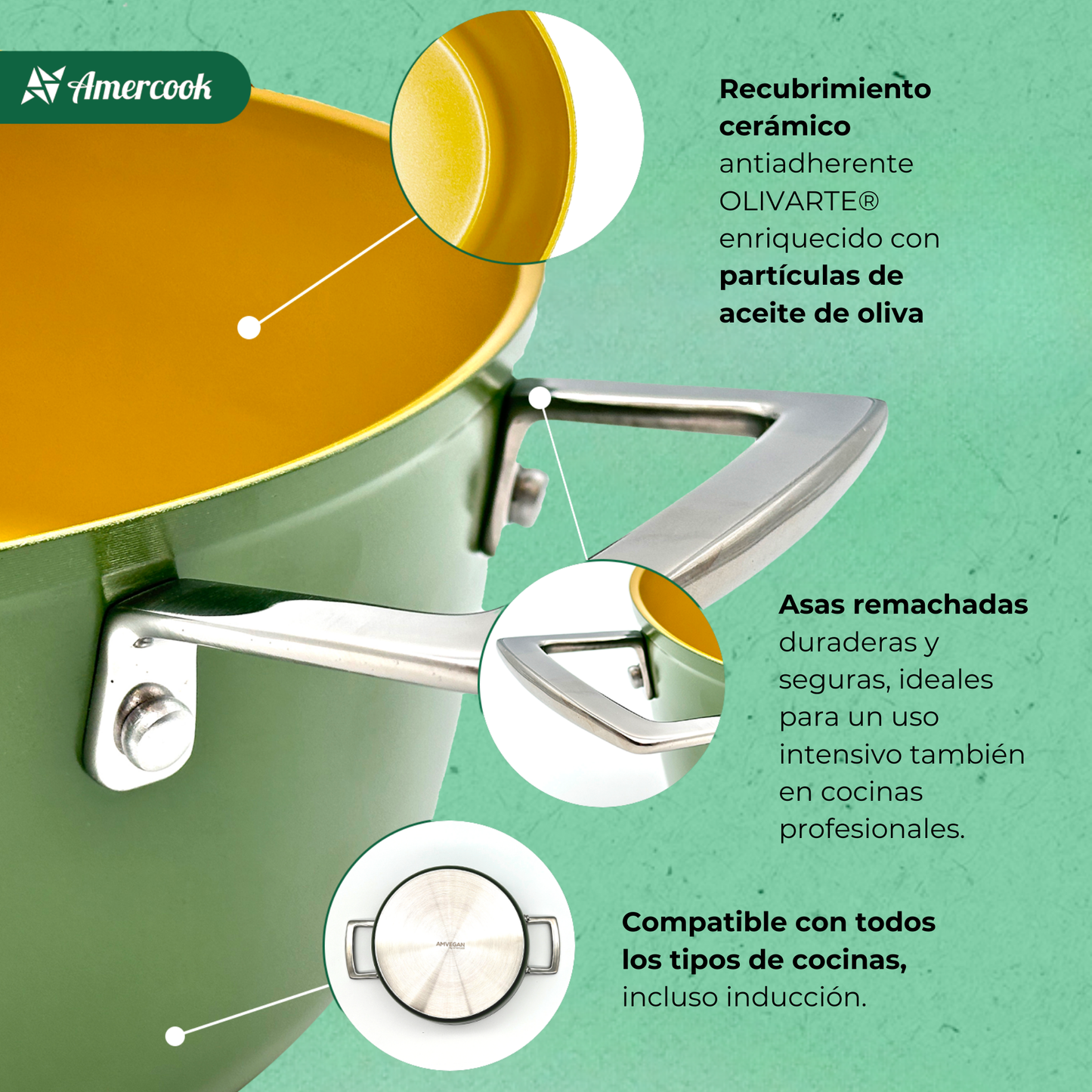 AmVegan Chef by Fran López professional tall saucepan with riveted handle, suitable for all types of cookers, including induction