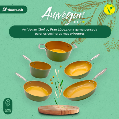 AmVegan Chef by Fran López professional wok with riveted handle, suitable for all types of cookers including induction