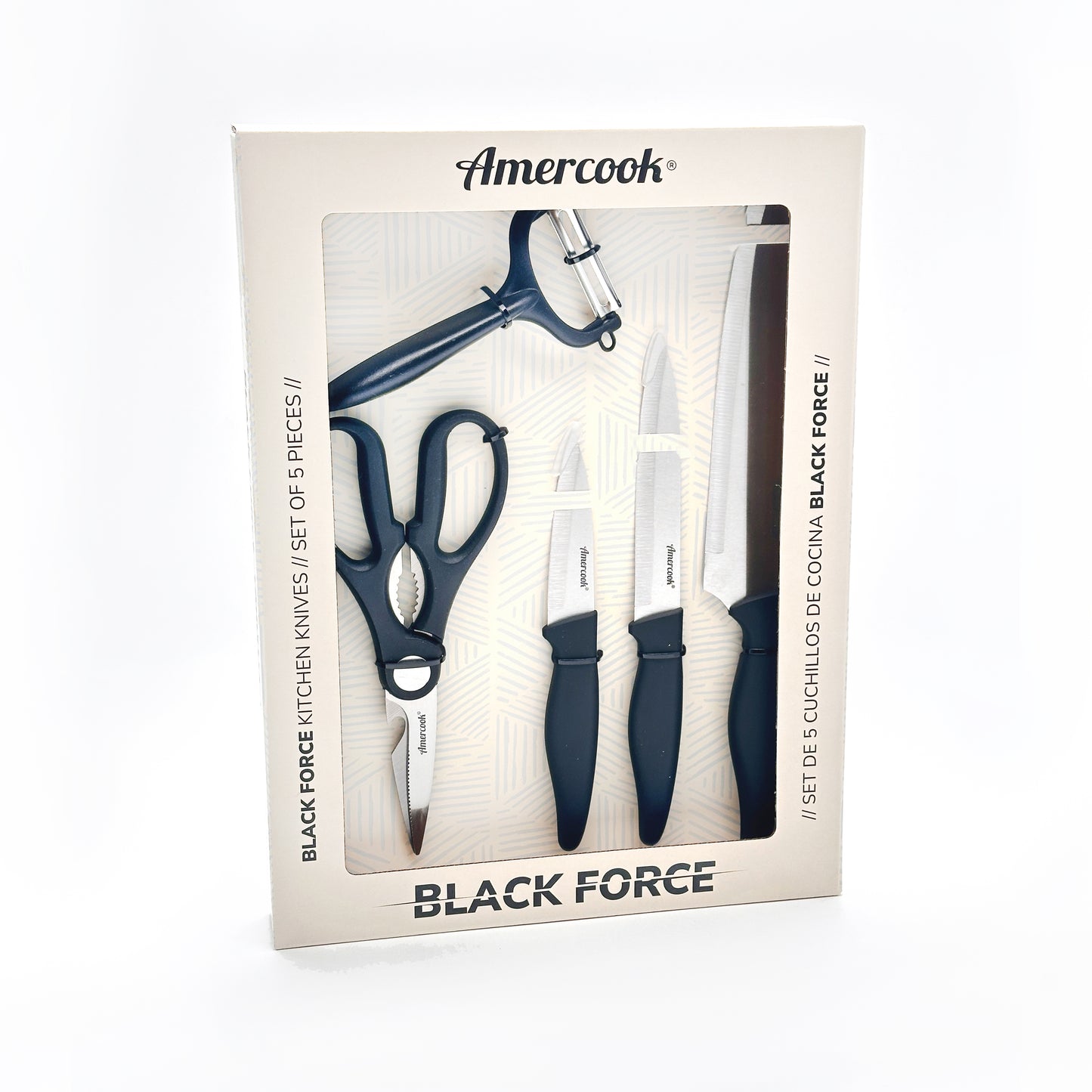 Black Force 3-piece knife set, peeler and scissors