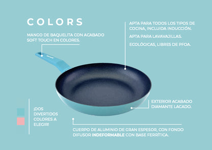 Sky blue COLORS wok + grill pack, suitable for all types of cookers, including induction