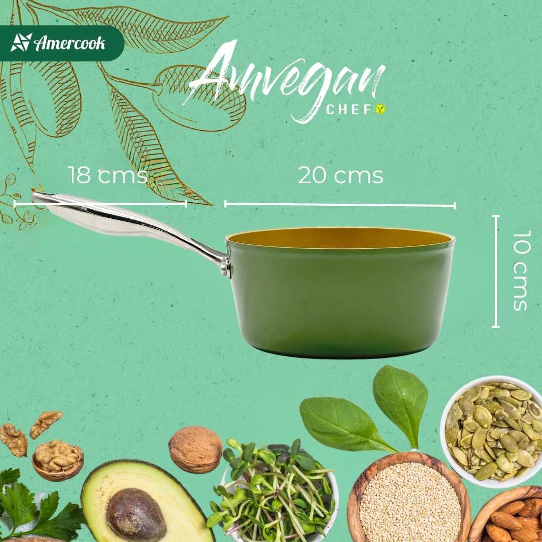 AmVegan Chef professional saucepan by Fran López with riveted handle, suitable for all types of cookers, including induction