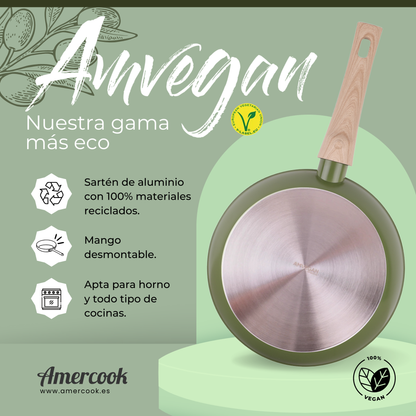 Sartén AmVegan con mango desmontable, apta para horno y todo tipo de cocinas incluso inducción