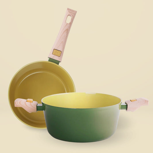 Set AmVegan cazo 20 cms + cacerola 24 cms de Ø con mango desmontable, aptos para horno y todo tipo de cocinas incluso inducción