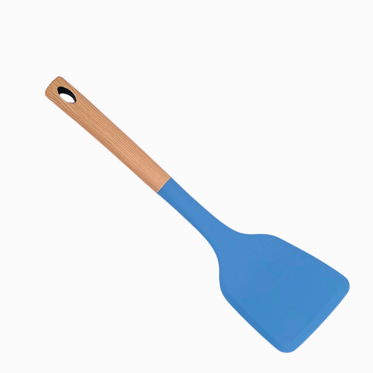 Sky blue silicone spatula with wood effect handle