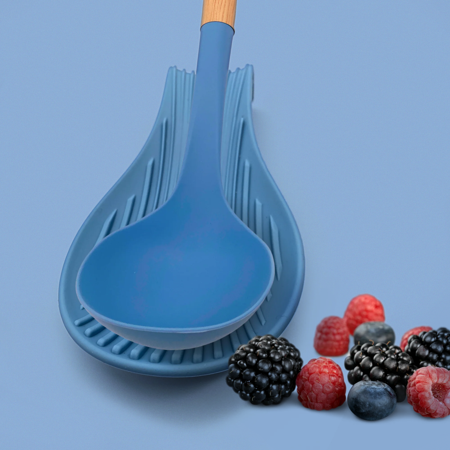 Soporte de silicona azul cielo para cucharas y utensilios de cocina