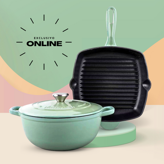 Set de grill y cacerola Cast Iron de hierro fundido verde turquesa, aptos para horno y todo tipo de cocinas