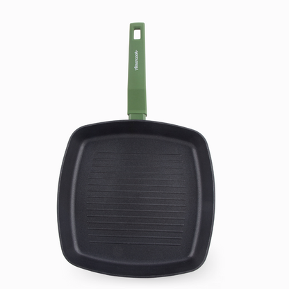 Grill rayado COLORS verde jungla, sartén cuadrada apta para todo tipo de cocina incluso inducción