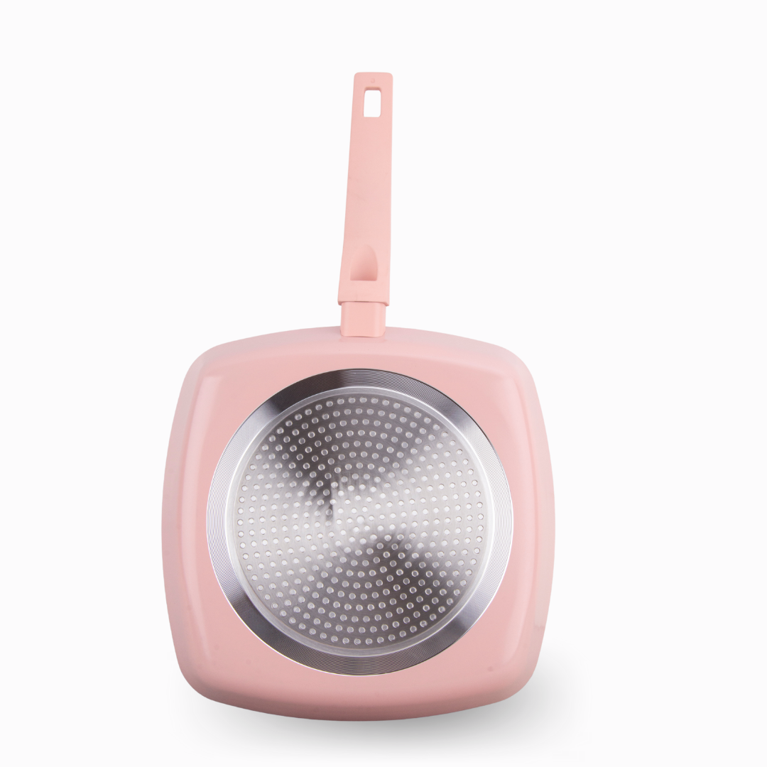 Grill rayado COLORS rosa pastel, sartén cuadrada apta para todo tipo de cocina incluso inducción