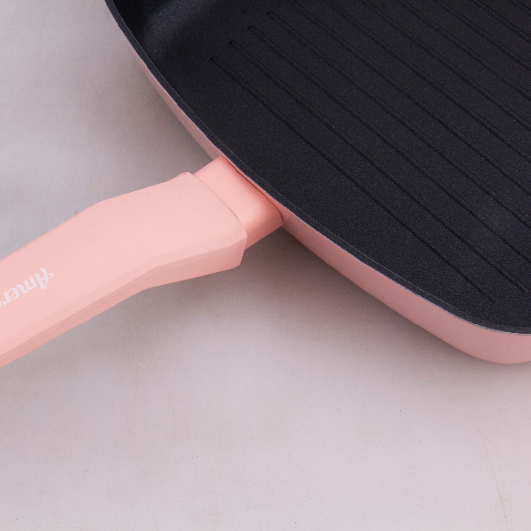 Pastel pink COLORS striped grill, square frying pan suitable for all types of cookers, including induction