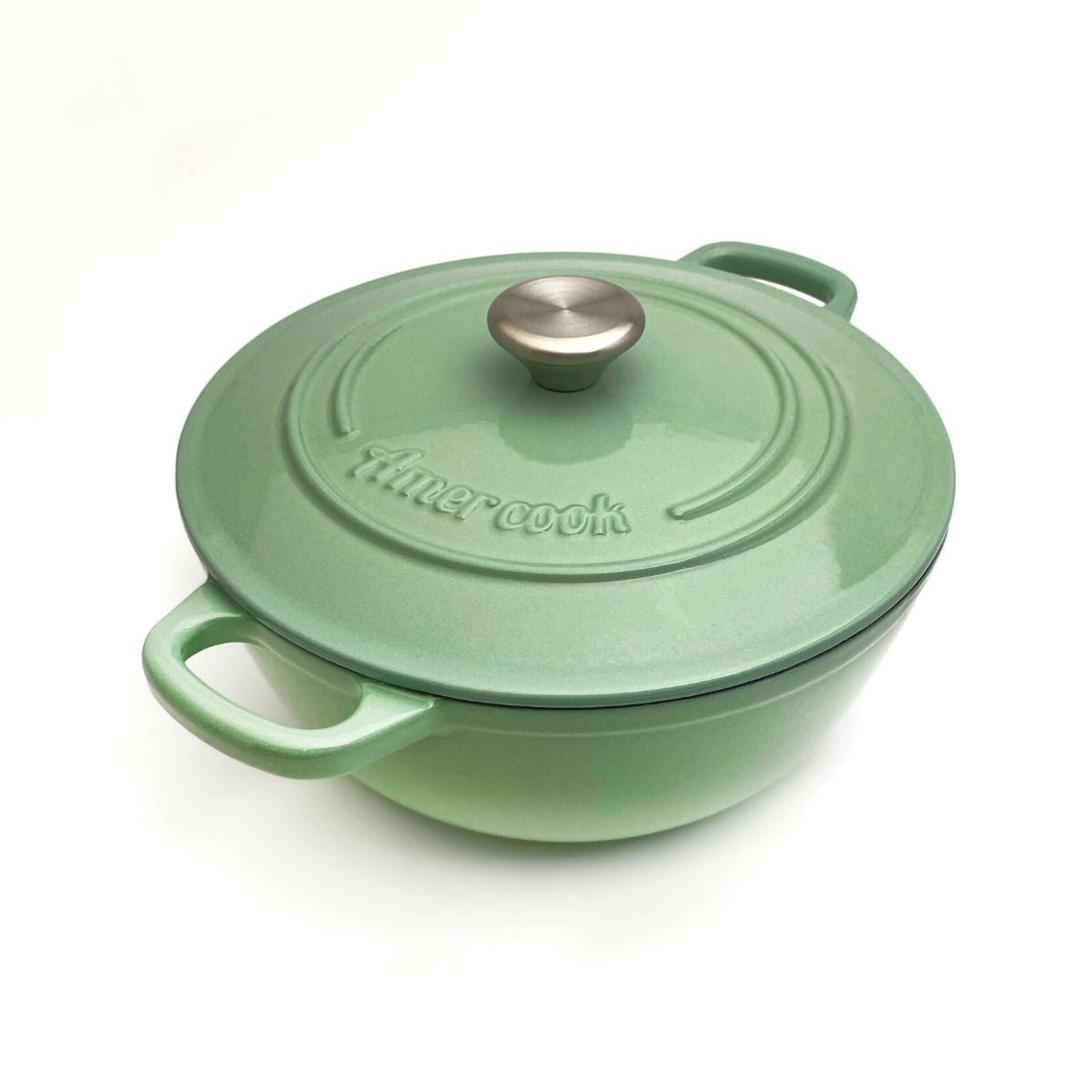 Cast Iron grill and saucepan set made of turquoise green cast iron, suitable for ovens and all types of kitchens 