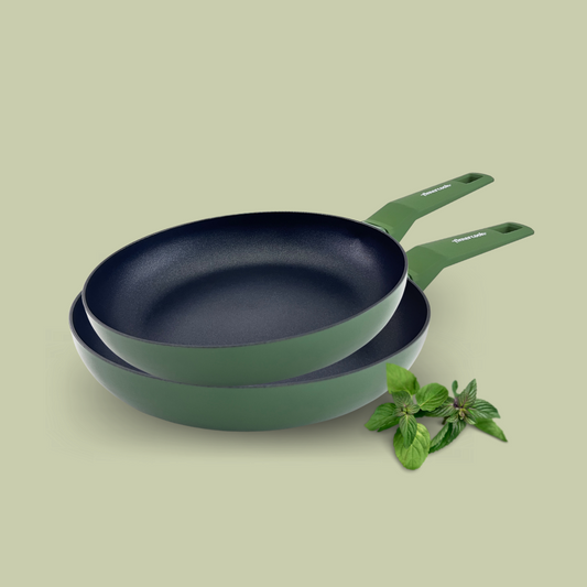 Set of 2 jungle green COLORS frying pans, suitable for all types of cookers, including induction 