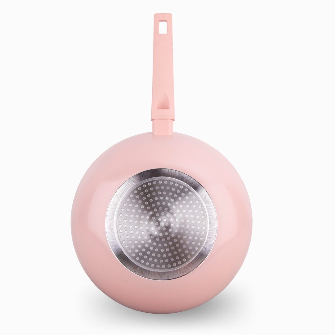Pastel pink COLORS wok, suitable for all types of cookers including induction 