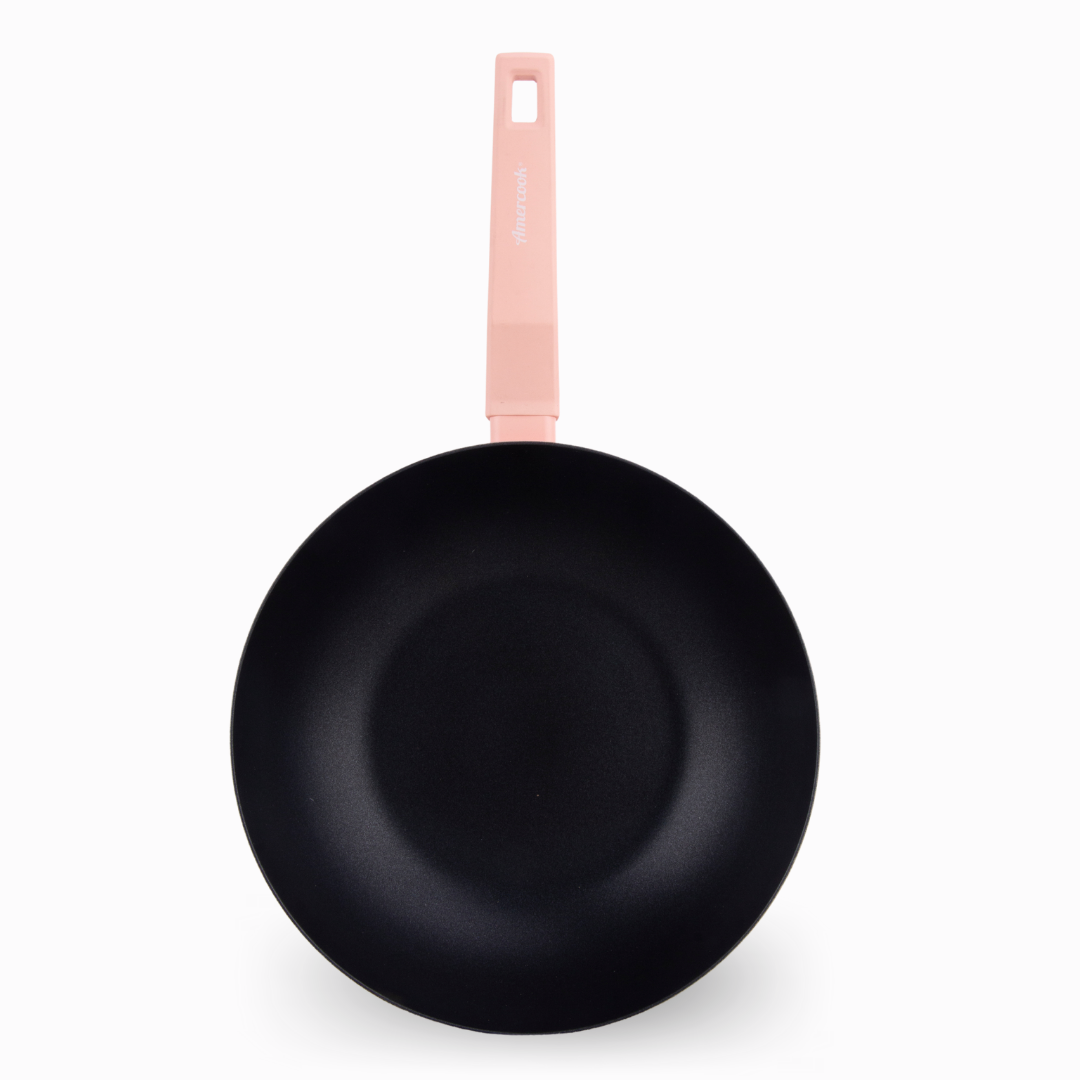 Pastel pink COLORS wok, suitable for all types of cookers including induction 