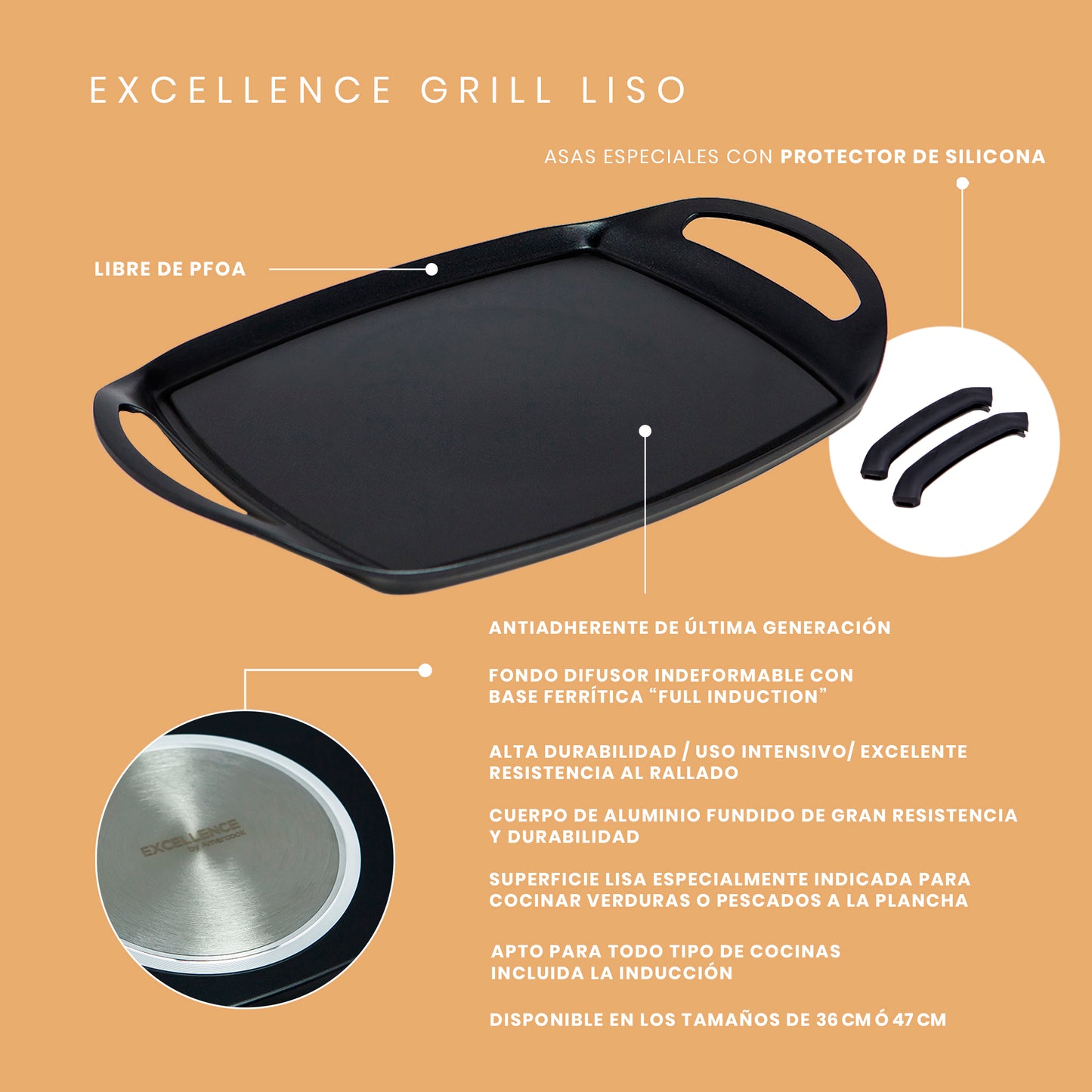 Grill liso Excellence Premium apto para todo tipo de cocinas, incluso inducción