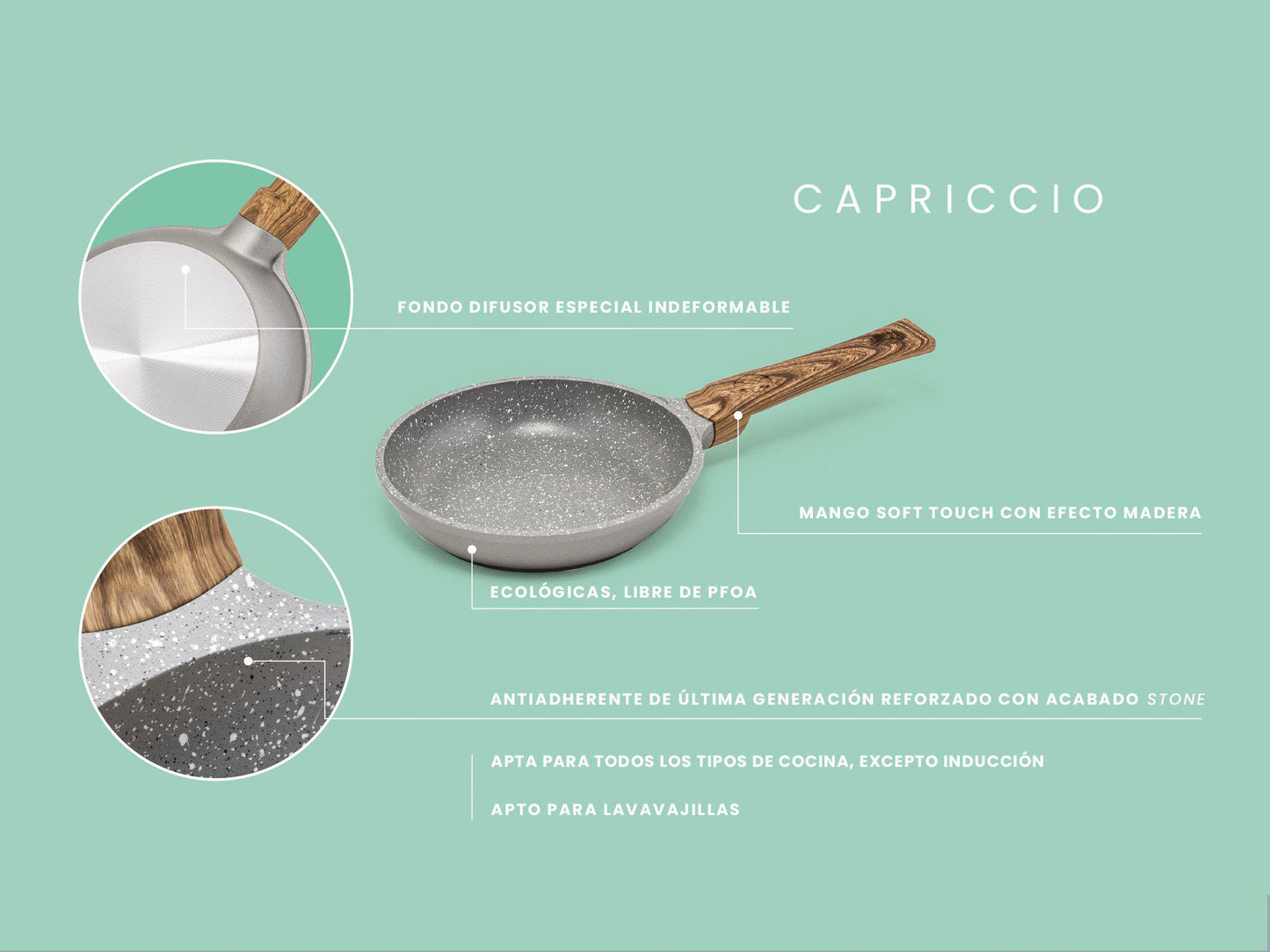 Mini Sartén Capriccio para todo tipo de cocinas, salvo inducción