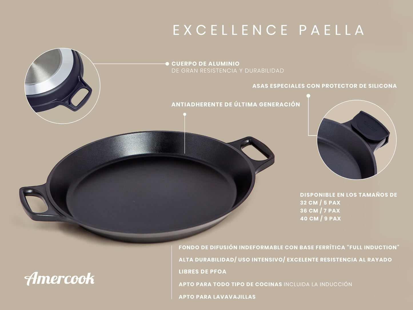 Paella Excellence Premium apta para todo tipo de cocinas, incluso inducción
