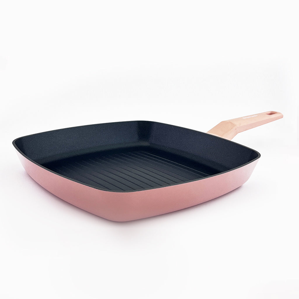 Grill rayado COLORS rosa pastel, sartén cuadrada apta para todo tipo de cocina incluso inducción